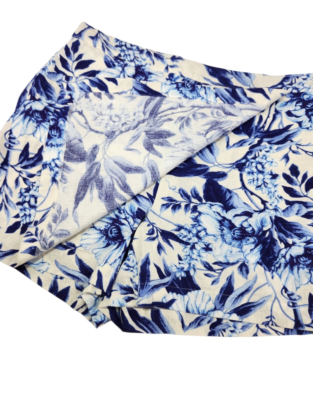 Ellen Tracy Blue Floral Wrap Skort Large Pockets Elastic Waistband Linen Blend - Picture 3 of 14
